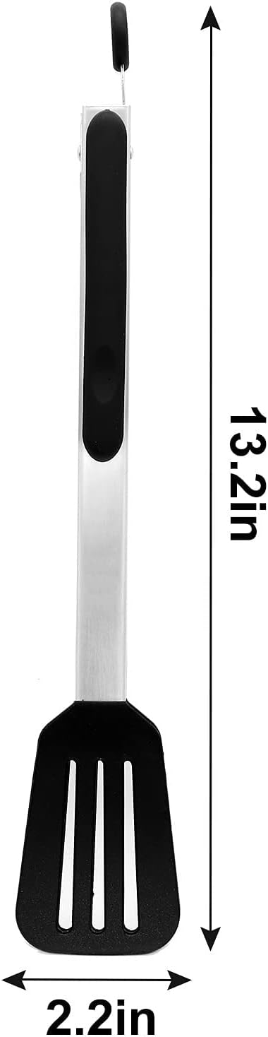 Cooking Tongs 9" and 12" Stainless Steel Kitchen Silicone Serving Tongs | Heat Resistant Meat Turner Spatula Tong Fish Tongs for Grilling Steak Salad Pasta Buffet Serving (Black)