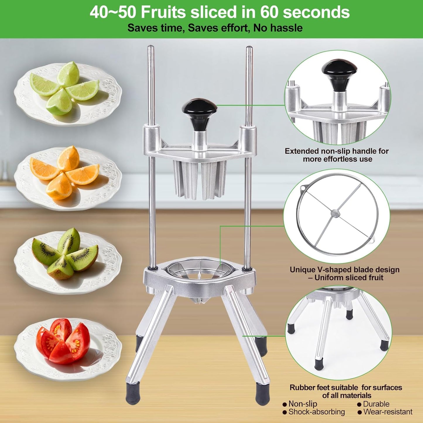 Commercial Vegetable Chopper & French Fry Cutter Stainless Steel,Vegetable Chopper Dicer Stainless Steel,1/4" Blades Sizes,Heavy Duty Cutter for Potatoes Onion Peppers Mushrooms