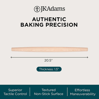 French Tapered Rolling Pin, Wooden Baking Dowel, 20.5" x 1.5"