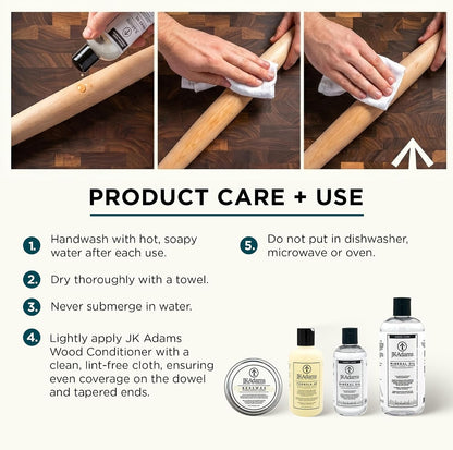 French Tapered Rolling Pin, Wooden Baking Dowel, 20.5" x 1.5"