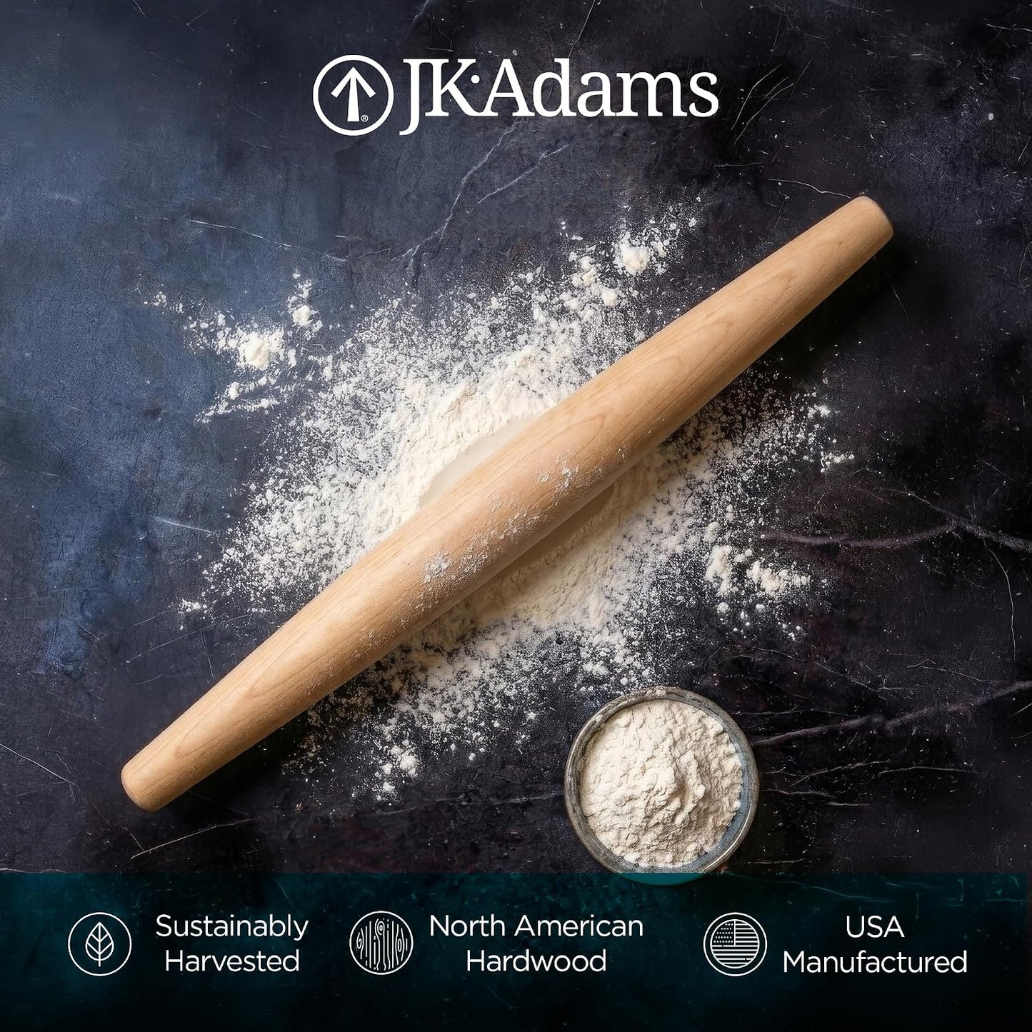 French Tapered Rolling Pin, Wooden Baking Dowel, 20.5" x 1.5"