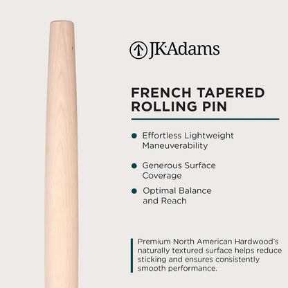 French Tapered Rolling Pin, Wooden Baking Dowel, 20.5" x 1.5"