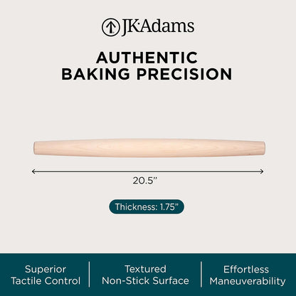 French Tapered Rolling Pin, Wooden Baking Dowel, 20.5" x 1.5"