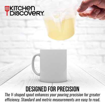Microwavable Measuring Cup – – 2 Cup Plastic Measuring Cup with Spout, Lid, and Extended Handle for Safe Boiling and Pouring – Microwave Safe Measuring Cup