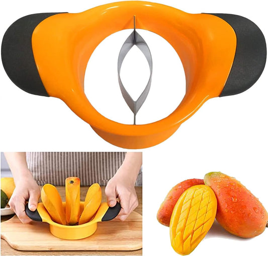 3-in-1 Mango Slicer/Peeler/Cutter/Splitter/Pitter with Stainless Steel Blade Pit Remover Tool Non Slip Handles Extra Large Mango Cutter Divider (Orange)