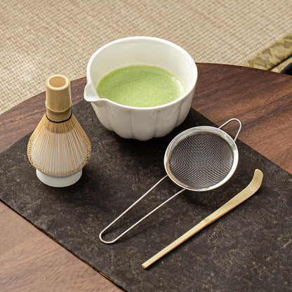 Matcha Whisk Set, Matcha Set Includes Ceramic Matcha Bowl, Bamboo Whisk, Scoop, Chasen Holder, Sifter, 5 Pcs Perfect Matcha Kit for Matcha Lover (Pearl White)