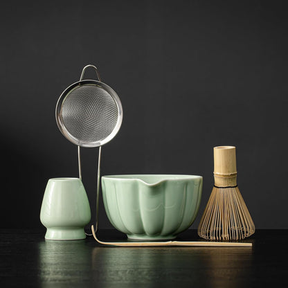 Matcha Whisk Set, Matcha Set Includes Ceramic Matcha Bowl, Bamboo Whisk, Scoop, Chasen Holder, Sifter, 5 Pcs Perfect Matcha Kit for Matcha Lover (Pearl White)