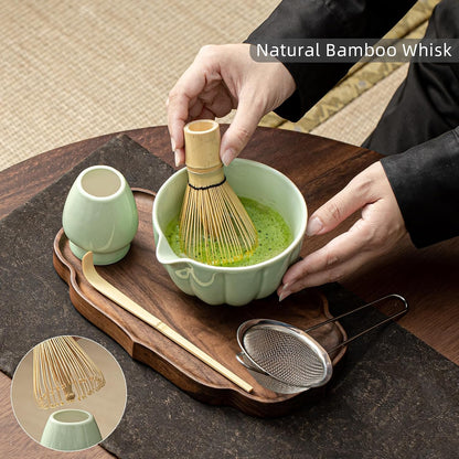 Matcha Whisk Set, Matcha Set Includes Ceramic Matcha Bowl, Bamboo Whisk, Scoop, Chasen Holder, Sifter, 5 Pcs Perfect Matcha Kit for Matcha Lover (Pearl White)