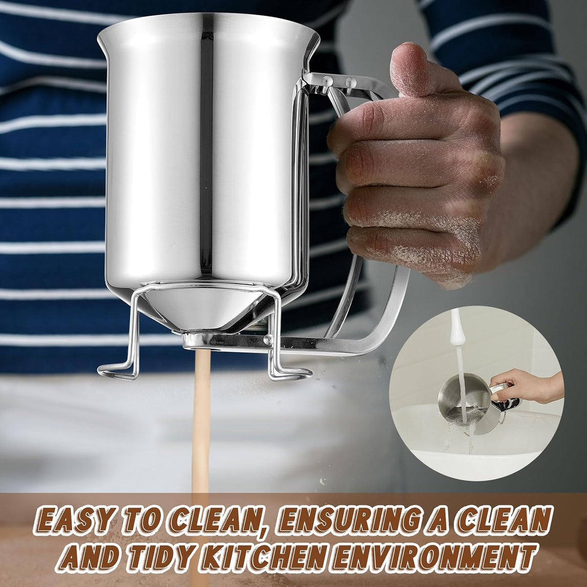 2 Pcs 800 ml Stainless Steel Pancake Batter Dispenser 27 oz Handheld Pancake Mix Dispenser with Handle Batter Funnel for Candle Making Cupcake Muffin Waffle Baking Cake Cooking Crepe Kitchen