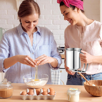 2 Pcs 800 ml Stainless Steel Pancake Batter Dispenser 27 oz Handheld Pancake Mix Dispenser with Handle Batter Funnel for Candle Making Cupcake Muffin Waffle Baking Cake Cooking Crepe Kitchen