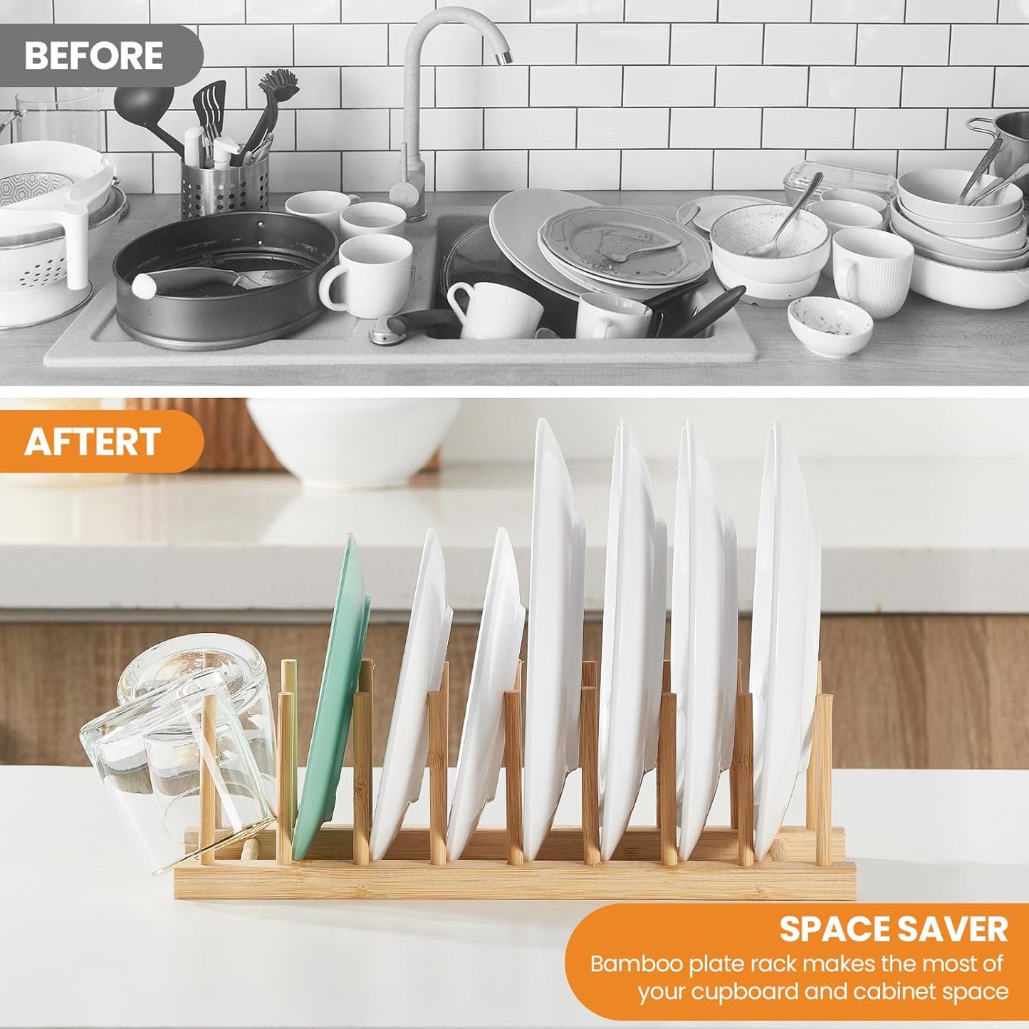 Bamboo Dish Dying Rack - Pot Lid Plate Organizer Holder for Cabinet - Cutting Board Organizer-Plate Rack for Dish, Pot Lid, Bowl, Cup, Cutting Board