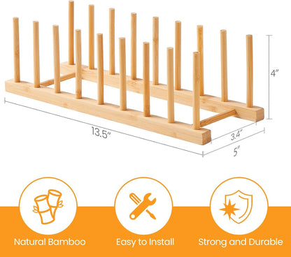 Bamboo Dish Dying Rack - Pot Lid Plate Organizer Holder for Cabinet - Cutting Board Organizer-Plate Rack for Dish, Pot Lid, Bowl, Cup, Cutting Board