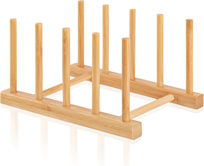 Bamboo Dish Dying Rack - Pot Lid Plate Organizer Holder for Cabinet - Cutting Board Organizer-Plate Rack for Dish, Pot Lid, Bowl, Cup, Cutting Board