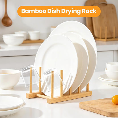 Bamboo Dish Dying Rack - Pot Lid Plate Organizer Holder for Cabinet - Cutting Board Organizer-Plate Rack for Dish, Pot Lid, Bowl, Cup, Cutting Board