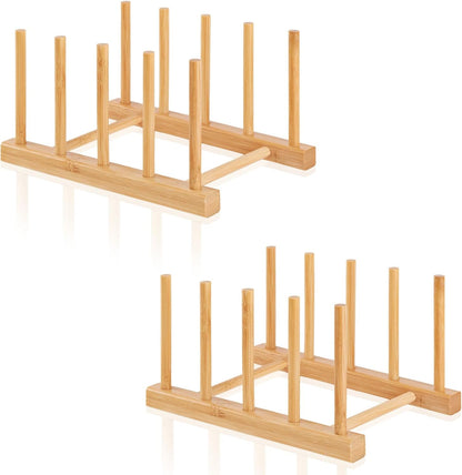 Bamboo Dish Dying Rack - Pot Lid Plate Organizer Holder for Cabinet - Cutting Board Organizer-Plate Rack for Dish, Pot Lid, Bowl, Cup, Cutting Board