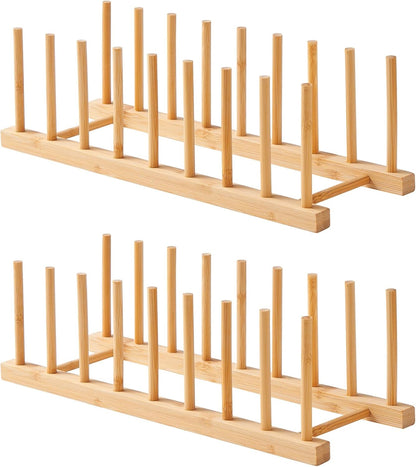 Bamboo Dish Dying Rack - Pot Lid Plate Organizer Holder for Cabinet - Cutting Board Organizer-Plate Rack for Dish, Pot Lid, Bowl, Cup, Cutting Board