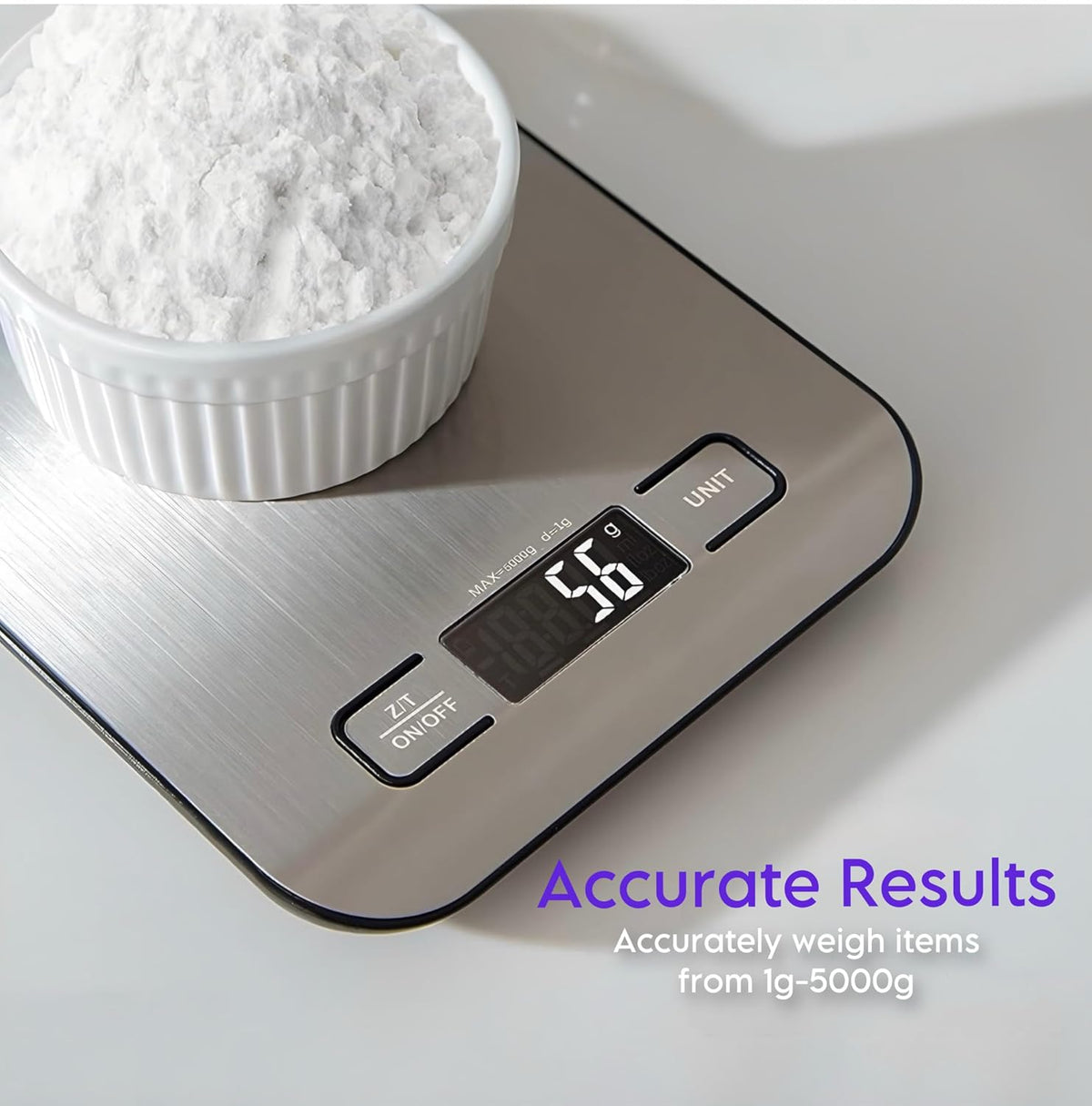 Digital Kitchen Scale, Food Scale in Grams & Ounces, 1g Precision for Cooking, Baking & Meal Prep, Stainless Steel with LCD Display, Tare Function, Compact for Diet & Coffee Use