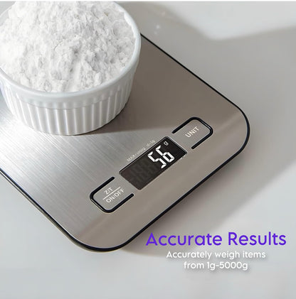 Digital Kitchen Scale, Food Scale in Grams & Ounces, 1g Precision for Cooking, Baking & Meal Prep, Stainless Steel with LCD Display, Tare Function, Compact for Diet & Coffee Use