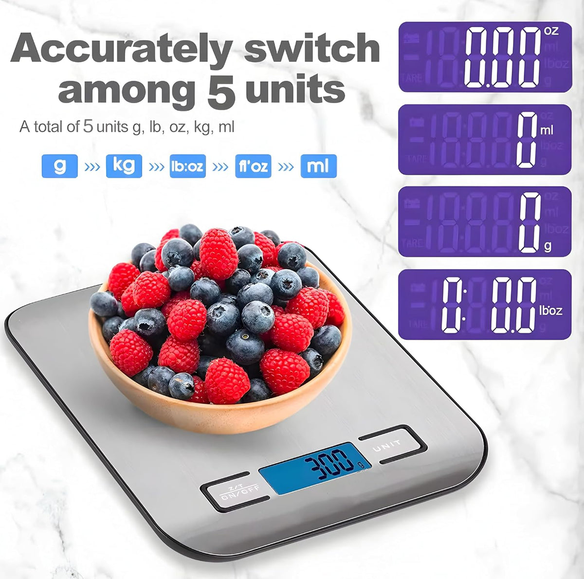 Digital Kitchen Scale, Food Scale in Grams & Ounces, 1g Precision for Cooking, Baking & Meal Prep, Stainless Steel with LCD Display, Tare Function, Compact for Diet & Coffee Use