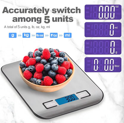 Digital Kitchen Scale, Food Scale in Grams & Ounces, 1g Precision for Cooking, Baking & Meal Prep, Stainless Steel with LCD Display, Tare Function, Compact for Diet & Coffee Use