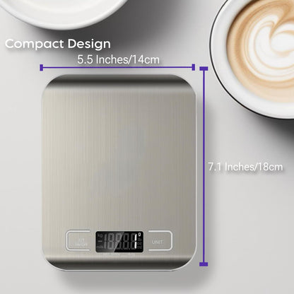 Digital Kitchen Scale, Food Scale in Grams & Ounces, 1g Precision for Cooking, Baking & Meal Prep, Stainless Steel with LCD Display, Tare Function, Compact for Diet & Coffee Use