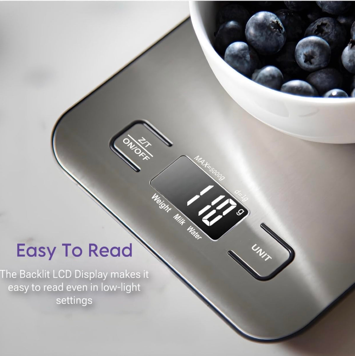 Digital Kitchen Scale, Food Scale in Grams & Ounces, 1g Precision for Cooking, Baking & Meal Prep, Stainless Steel with LCD Display, Tare Function, Compact for Diet & Coffee Use