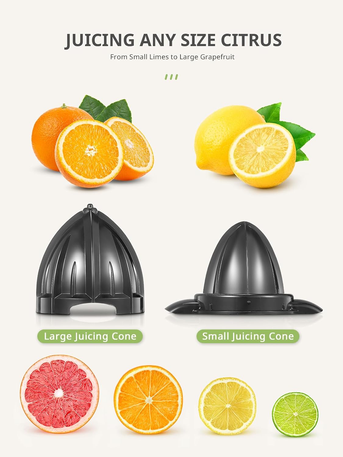 Electric Citrus Juicer, Orange Juicer with Two Interchangeable Cones