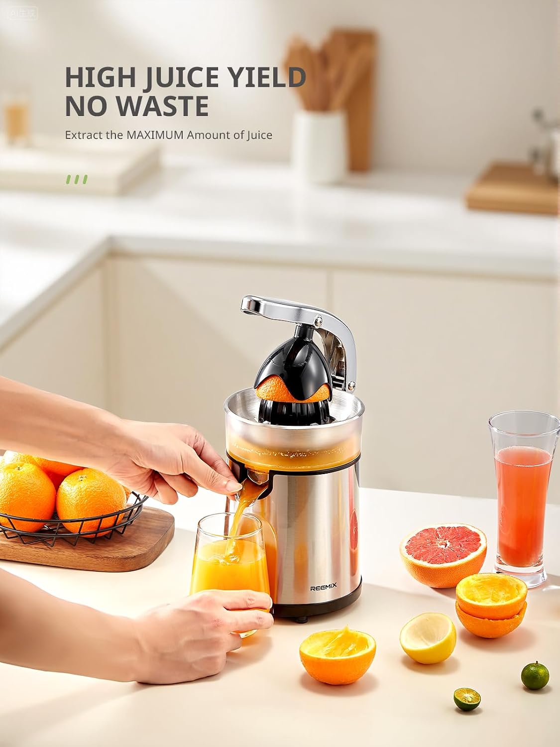 Electric Citrus Juicer, Orange Juicer with Two Interchangeable Cones