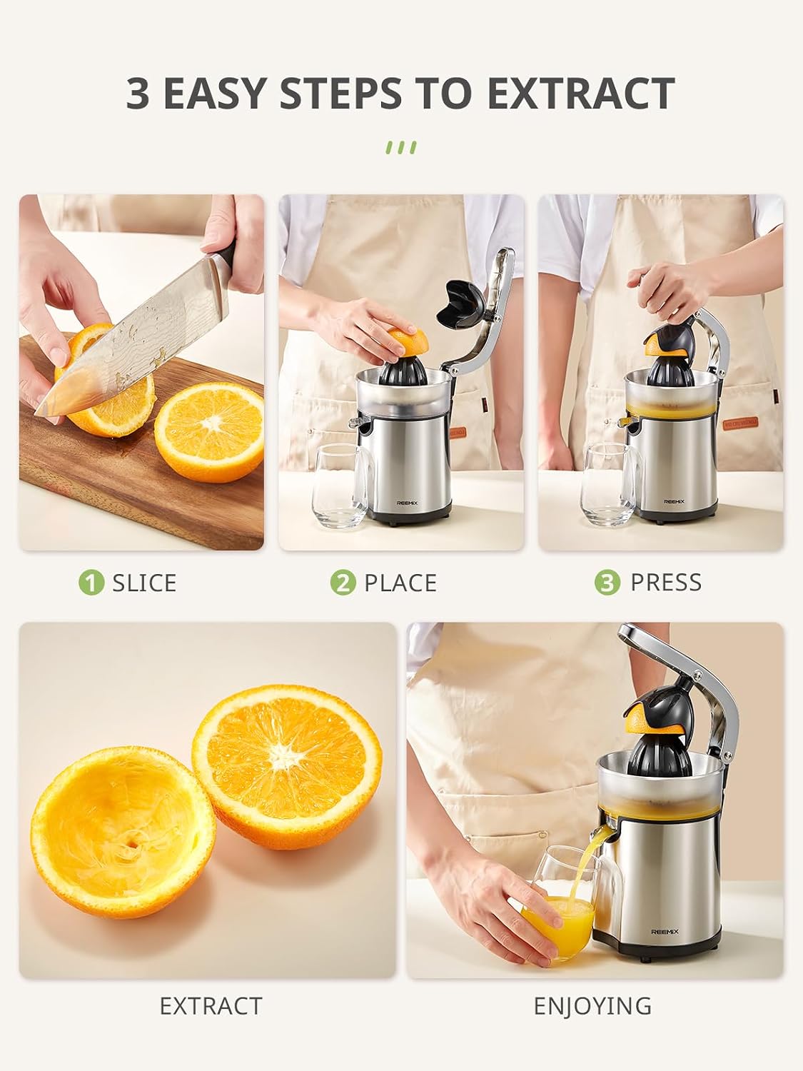 Electric Citrus Juicer, Orange Juicer with Two Interchangeable Cones