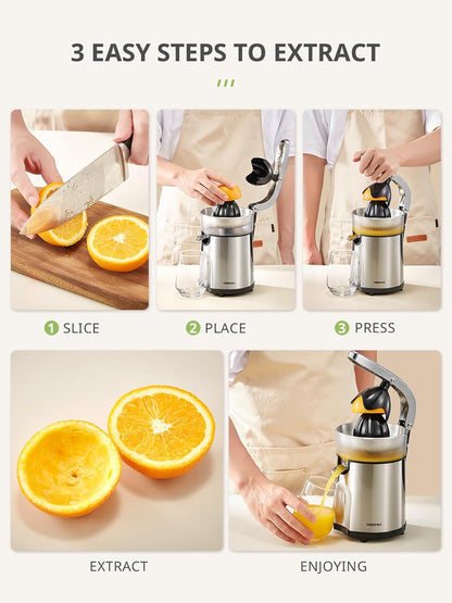 Electric Citrus Juicer, Orange Juicer with Two Interchangeable Cones