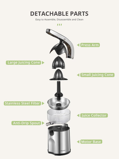 Electric Citrus Juicer, Orange Juicer with Two Interchangeable Cones