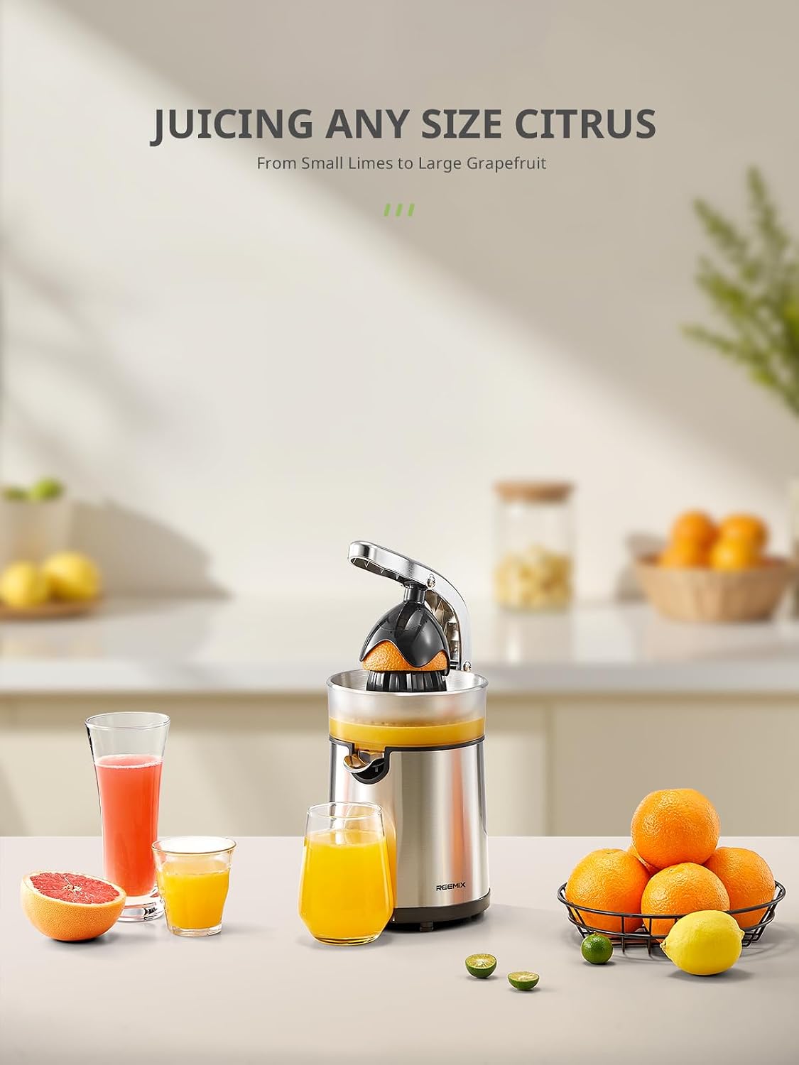 Electric Citrus Juicer, Orange Juicer with Two Interchangeable Cones