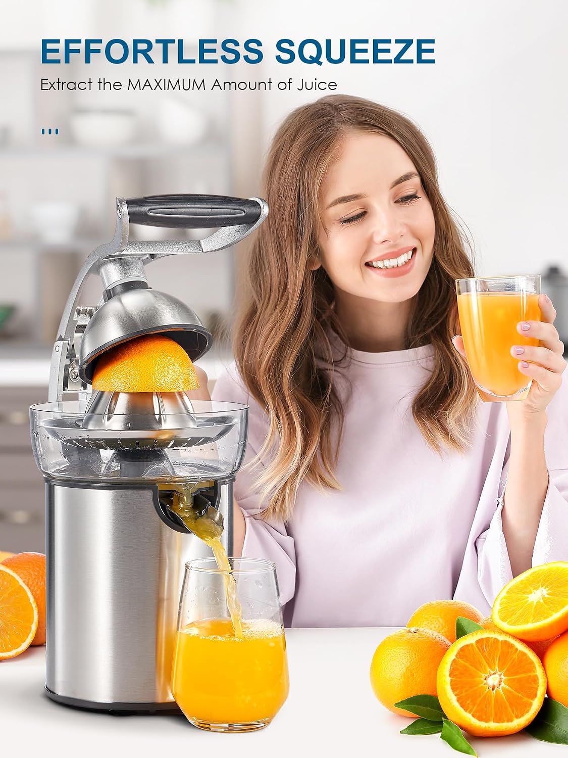 Electric Citrus Juicer, Orange Juicer with Two Interchangeable Cones