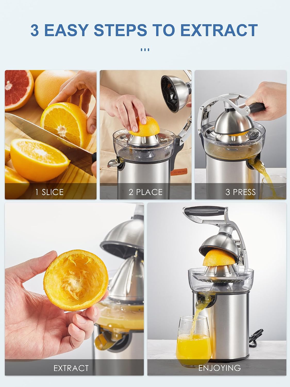 Electric Citrus Juicer, Orange Juicer with Two Interchangeable Cones
