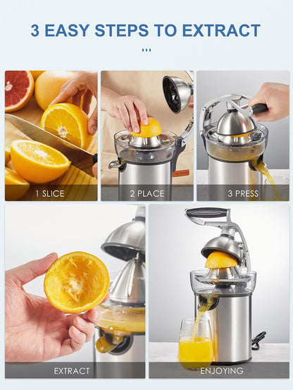 Electric Citrus Juicer, Orange Juicer with Two Interchangeable Cones