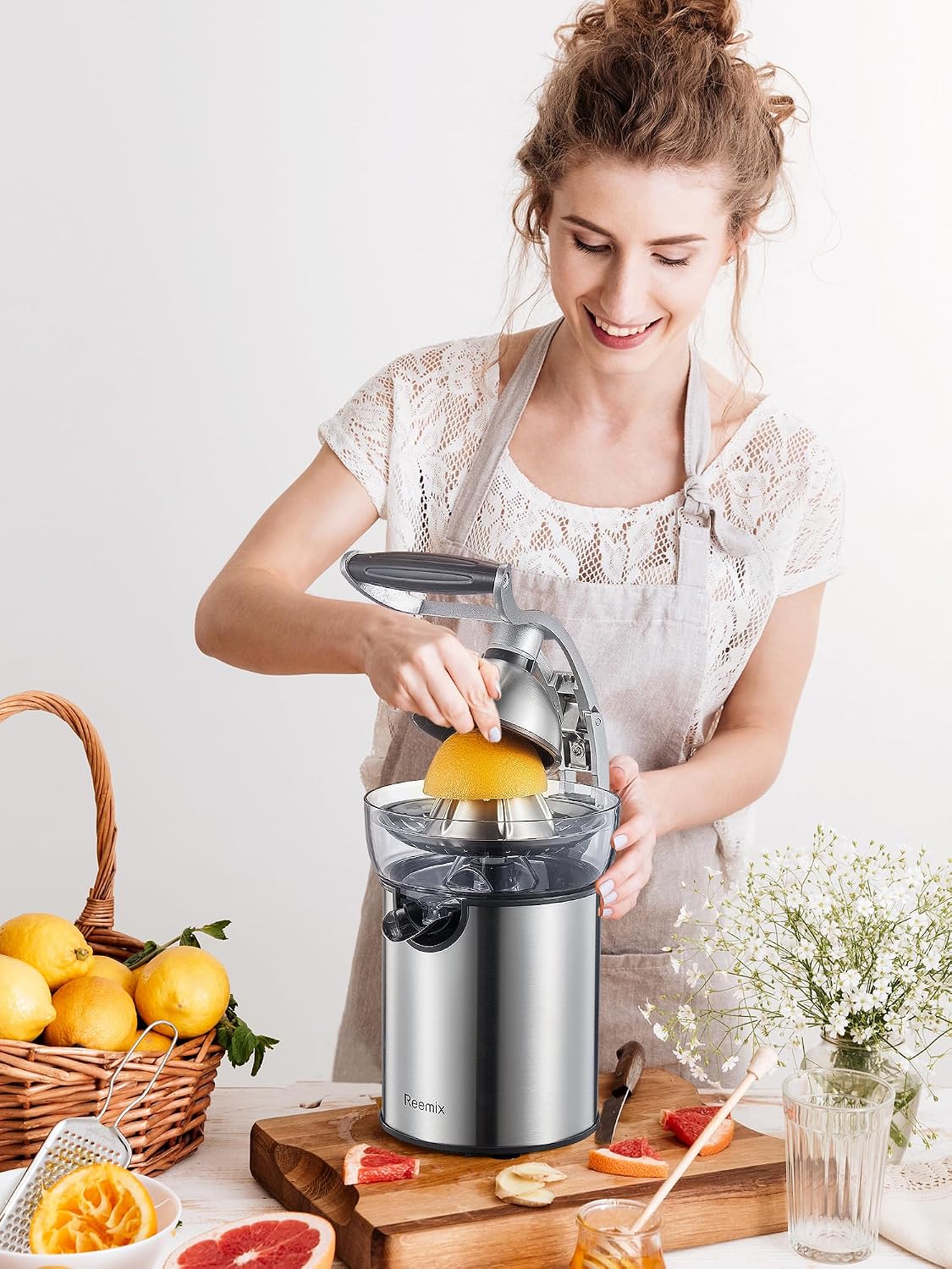 Electric Citrus Juicer, Orange Juicer with Two Interchangeable Cones