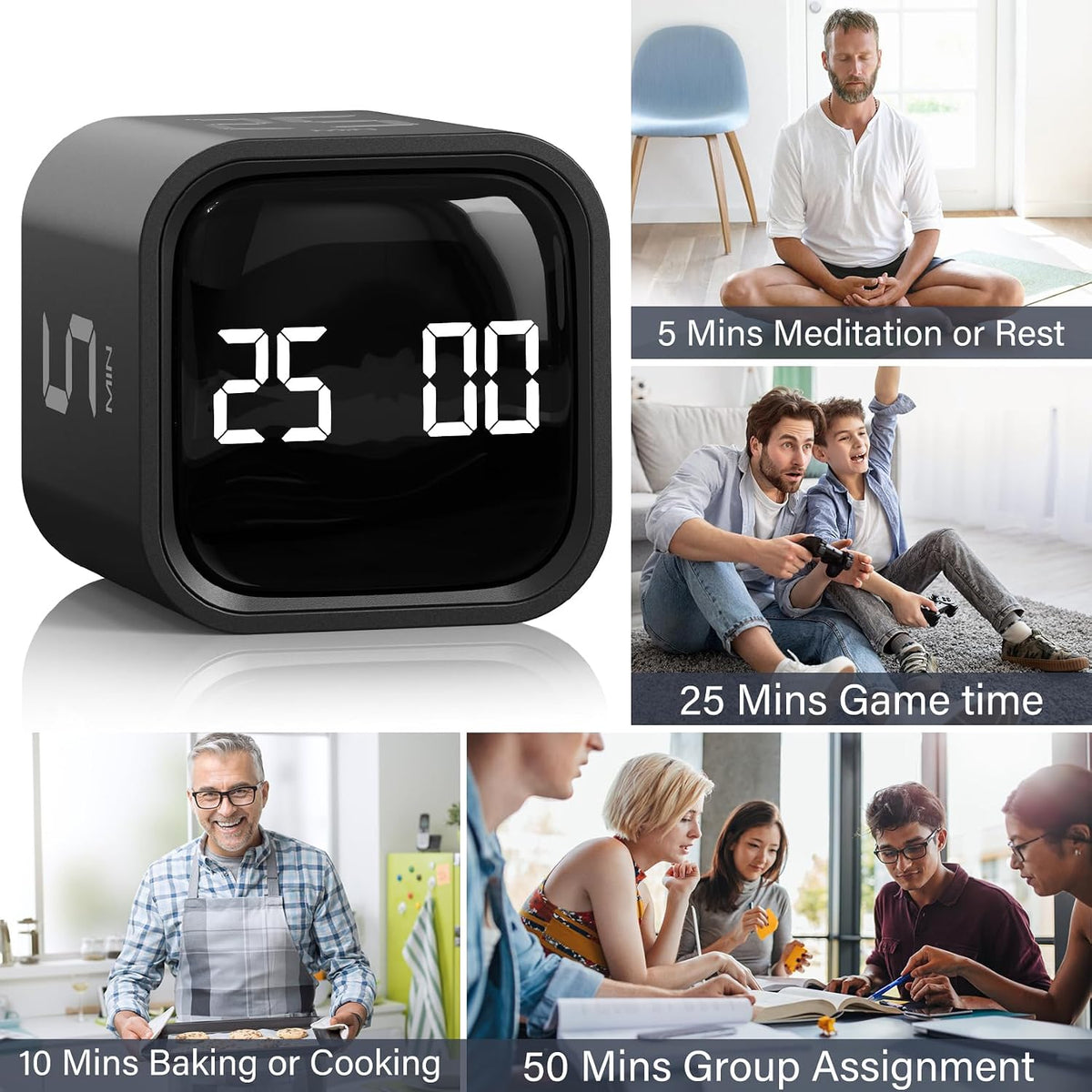 Rotating Productivity Timer 5/25/10/50, Desk Flip Timer, ADHD Tool