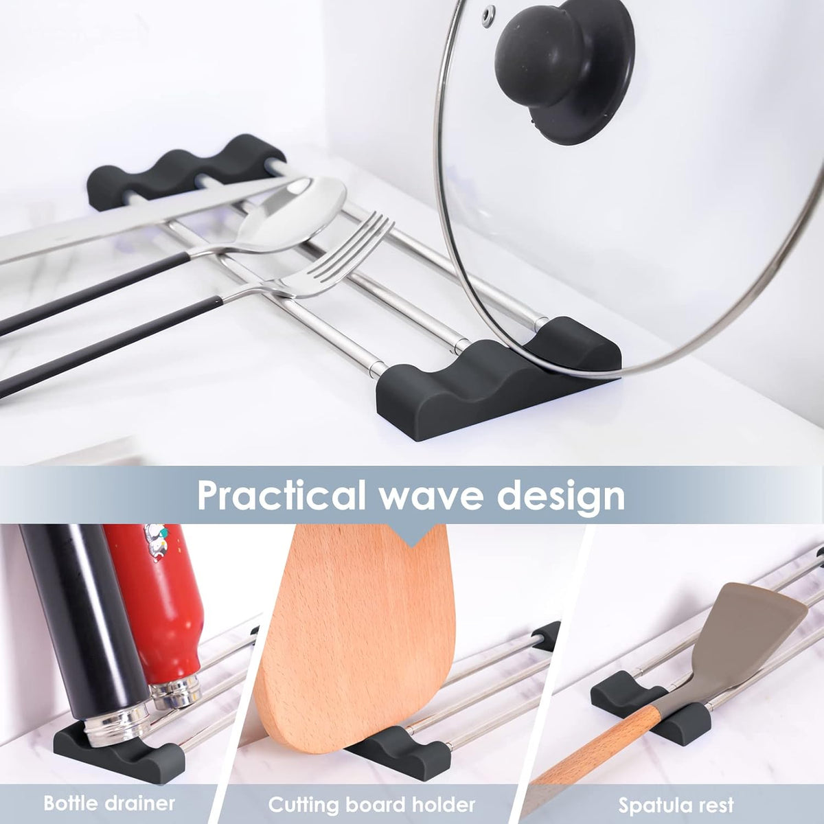 Adjustable Over-The-Sink Kitchen Rack, BPA-Free, Gray | Holds 16.5 Lbs; For Dishcloths, Sponges, and Brushes - Heat-Resistant Stainless Steel with Slim, Expandable Design