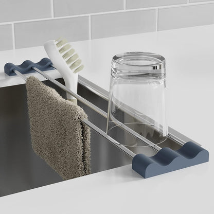 Adjustable Over-The-Sink Kitchen Rack, BPA-Free, Gray | Holds 16.5 Lbs; For Dishcloths, Sponges, and Brushes - Heat-Resistant Stainless Steel with Slim, Expandable Design