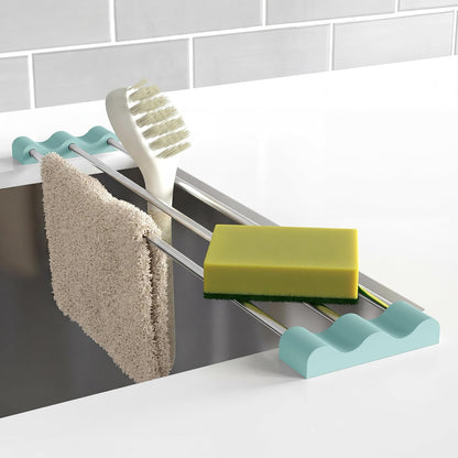 Adjustable Over-The-Sink Kitchen Rack, BPA-Free, Gray | Holds 16.5 Lbs; For Dishcloths, Sponges, and Brushes - Heat-Resistant Stainless Steel with Slim, Expandable Design