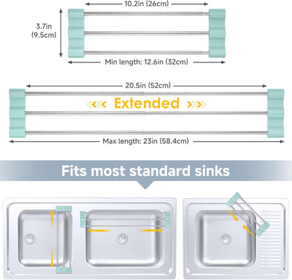 Adjustable Over-The-Sink Kitchen Rack, BPA-Free, Gray | Holds 16.5 Lbs; For Dishcloths, Sponges, and Brushes - Heat-Resistant Stainless Steel with Slim, Expandable Design