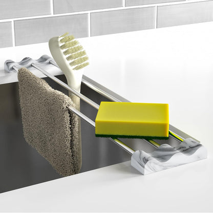 Adjustable Over-The-Sink Kitchen Rack, BPA-Free, Gray | Holds 16.5 Lbs; For Dishcloths, Sponges, and Brushes - Heat-Resistant Stainless Steel with Slim, Expandable Design