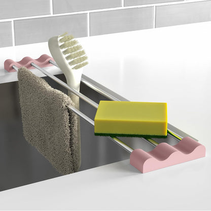 Adjustable Over-The-Sink Kitchen Rack, BPA-Free, Gray | Holds 16.5 Lbs; For Dishcloths, Sponges, and Brushes - Heat-Resistant Stainless Steel with Slim, Expandable Design