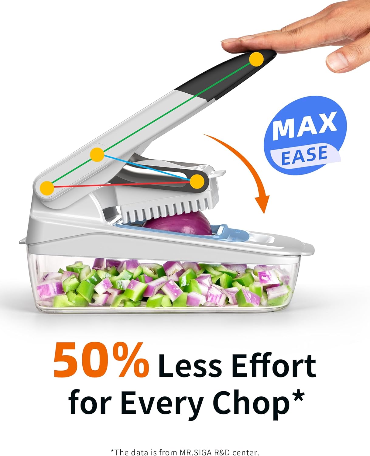 Vegetable Chopper with Container, Vegetable Cutter for Onion Fruit | 50% less effort for every chop, 2 in 1 manual food veggie chopper with 2 stainless steel chopping blades