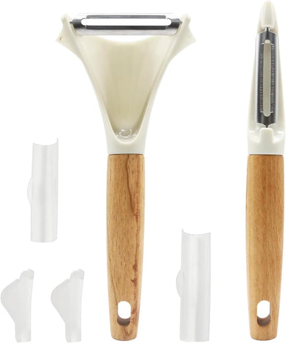 Vegetable Peeler Set, 2 Pack Potato Peelers for Kitchen, Wooden Handle Y & I Peelers with Sharp Stainless Steel Swivel Blades for Fruit, Veggie, Apple, Carrot, Cucumber