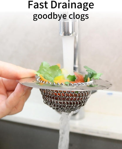 Kitchen Sink Drain Strainer, 4.4" Reversible Chain Mesh Basket