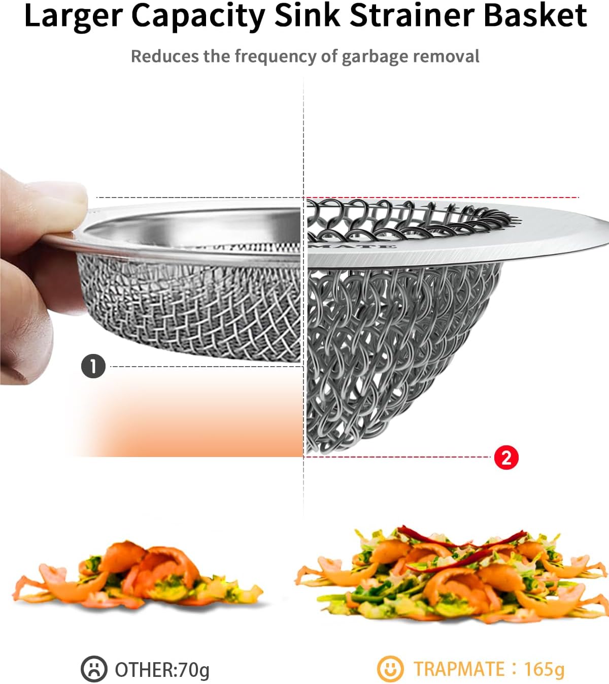 Kitchen Sink Drain Strainer, 4.4" Reversible Chain Mesh Basket