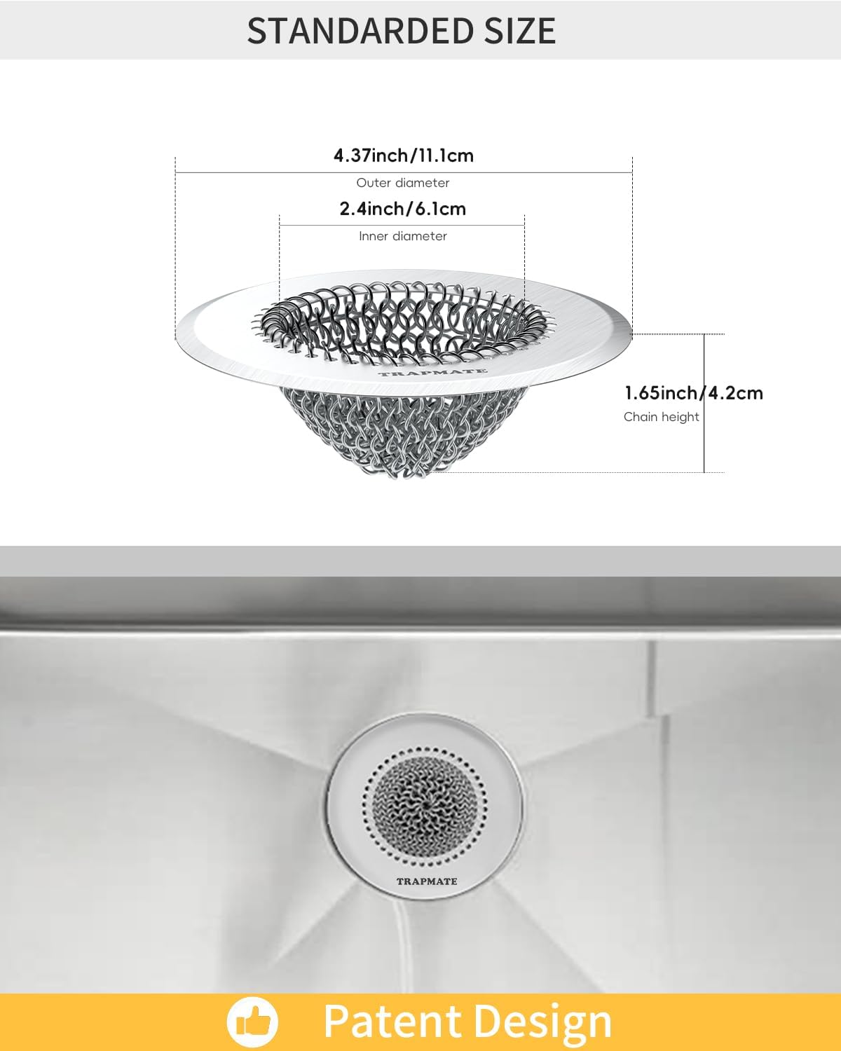 Kitchen Sink Drain Strainer, 4.4" Reversible Chain Mesh Basket