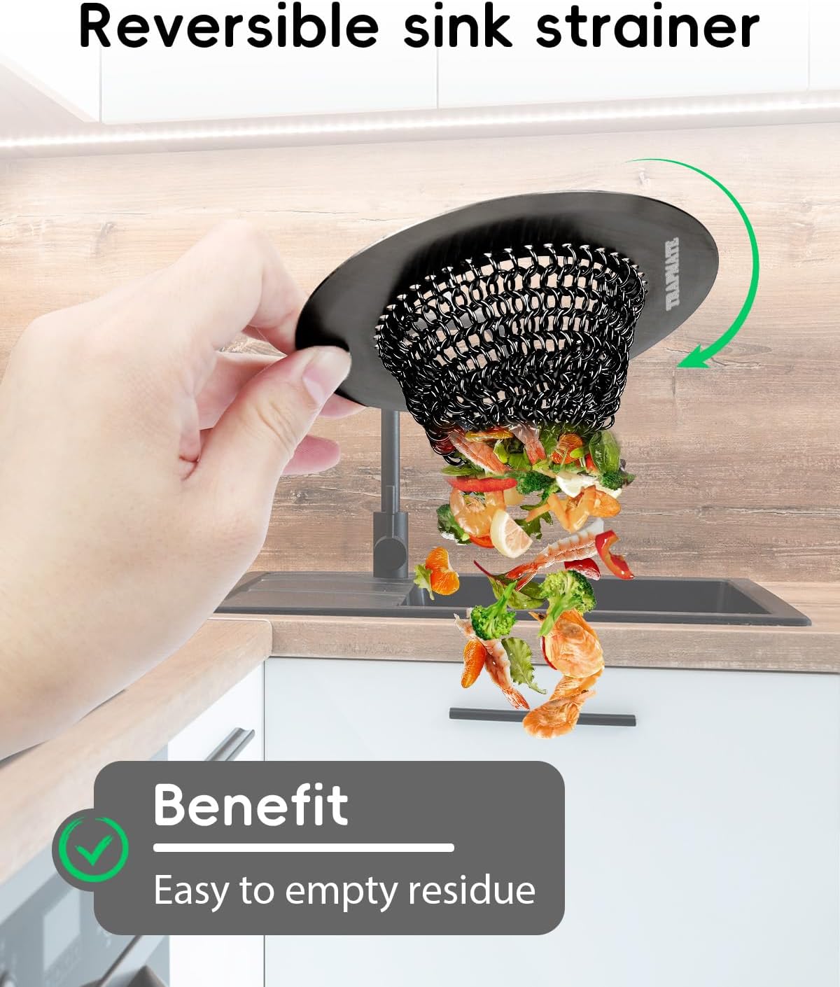 Kitchen Sink Drain Strainer, 4.4" Reversible Chain Mesh Basket