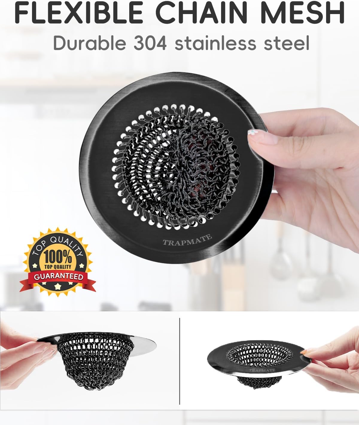Kitchen Sink Drain Strainer, 4.4" Reversible Chain Mesh Basket
